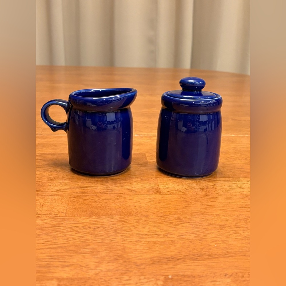 McCoy 1414 Pottery Cobalt Blue Sugar Creamer Set USA Farmhouse Luxury Cabin VTG